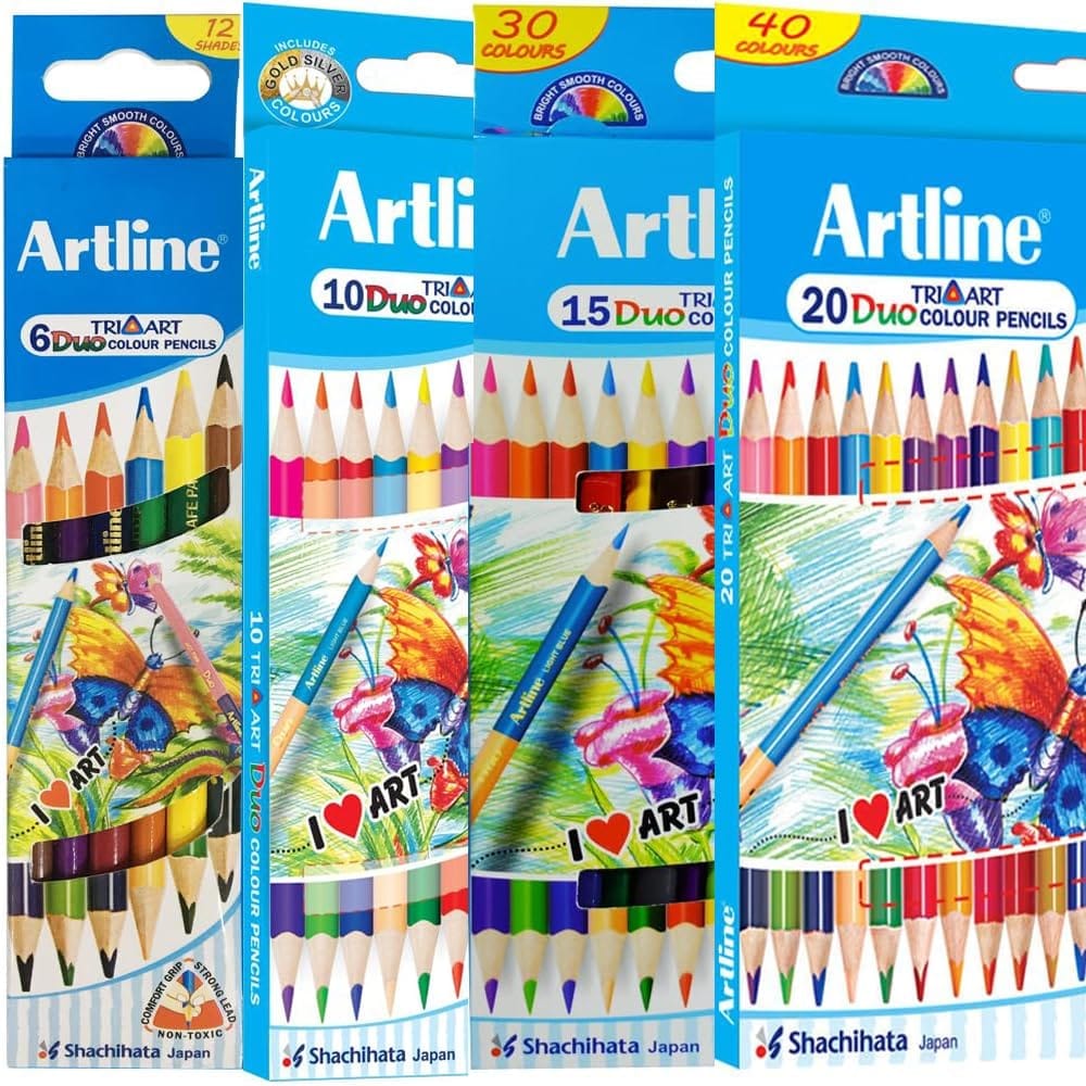 Artline DUO Art Colour Pencils set of 6, 10, 15, 20 | Excellent Colour Mixing & Blending