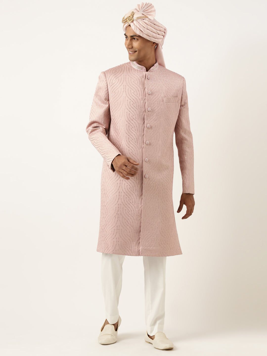 Old Rose Embroidered  Indowestern Set-S/38 / Indo Pant Set
