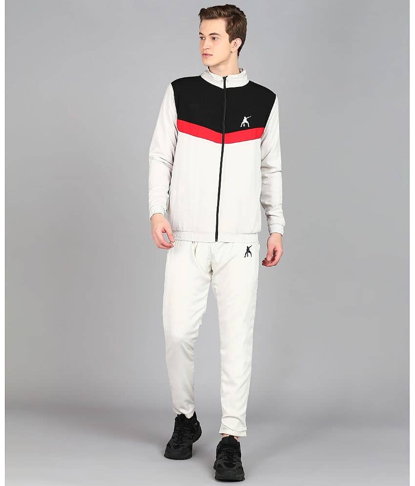 Preen Off-White Polyester Regular Fit Colorblock Men's Sports Tracksuit ( Pack of 1 )