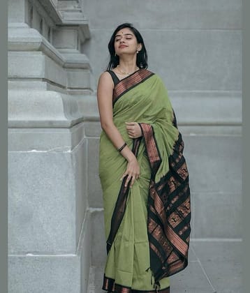 fab woven Art Silk Woven Design Banarasi saree With Unstitched Blouse Piece ( Light Green )