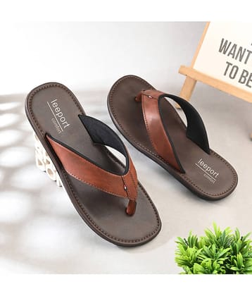 Leeport Brown Men's Thong Flip Flop