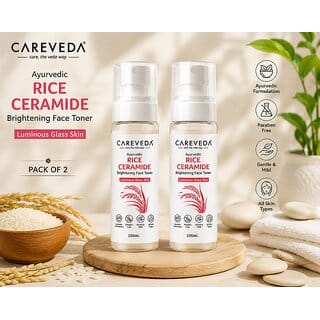 (Set of 2) CareVeda Rice Ceramide Brightening Ayurvedic Face Toner with Green Tea  Vitamin E, For Luminous-Looking Skin, 100ml