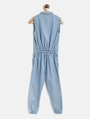 Girl's Denim Embellished Sleeveless Jumpsuit (Blue, 6-7-Yrs)-PID66080