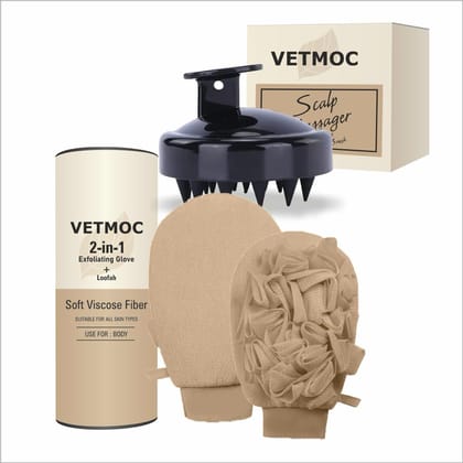 VETMOC 2 in 1 Exfoliating Glove & loofah with Hair Scalp Massager Shampoo Brush with Soft Silicone Bristles (Random color) VETMOC 2 in 1 Exfoliating Glove & loofah with Hair Scalp Massager Shampoo Brush with Soft Silicone Bristles (Random color) - Model 
