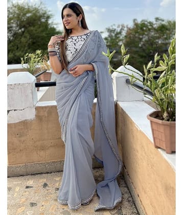 Samah Georgette Solid Saree With Unstitched Blouse Piece ( Grey )