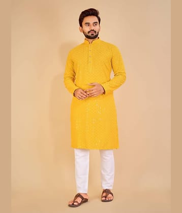 YUG ART - Yellow Cotton Regular Fit Men's Kurta Pyjama Set ( Pack of 1 )