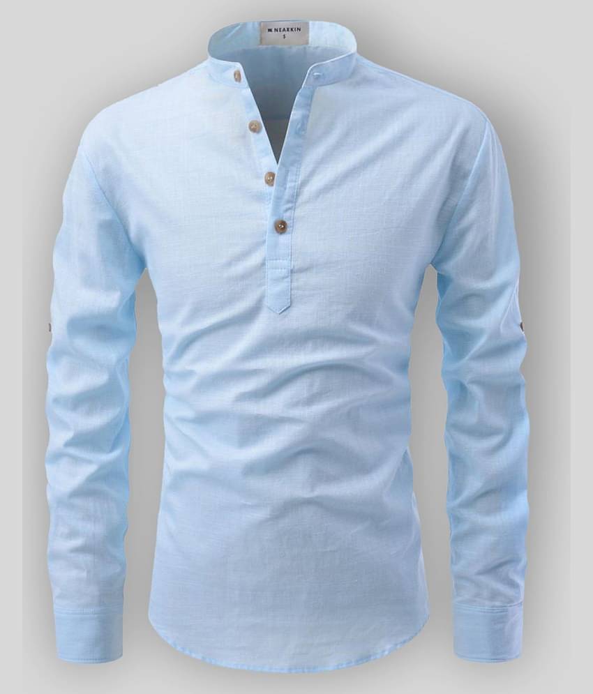 Life Roads - Sky Blue Cotton Men's Shirt Style Kurta ( Pack of 1 )