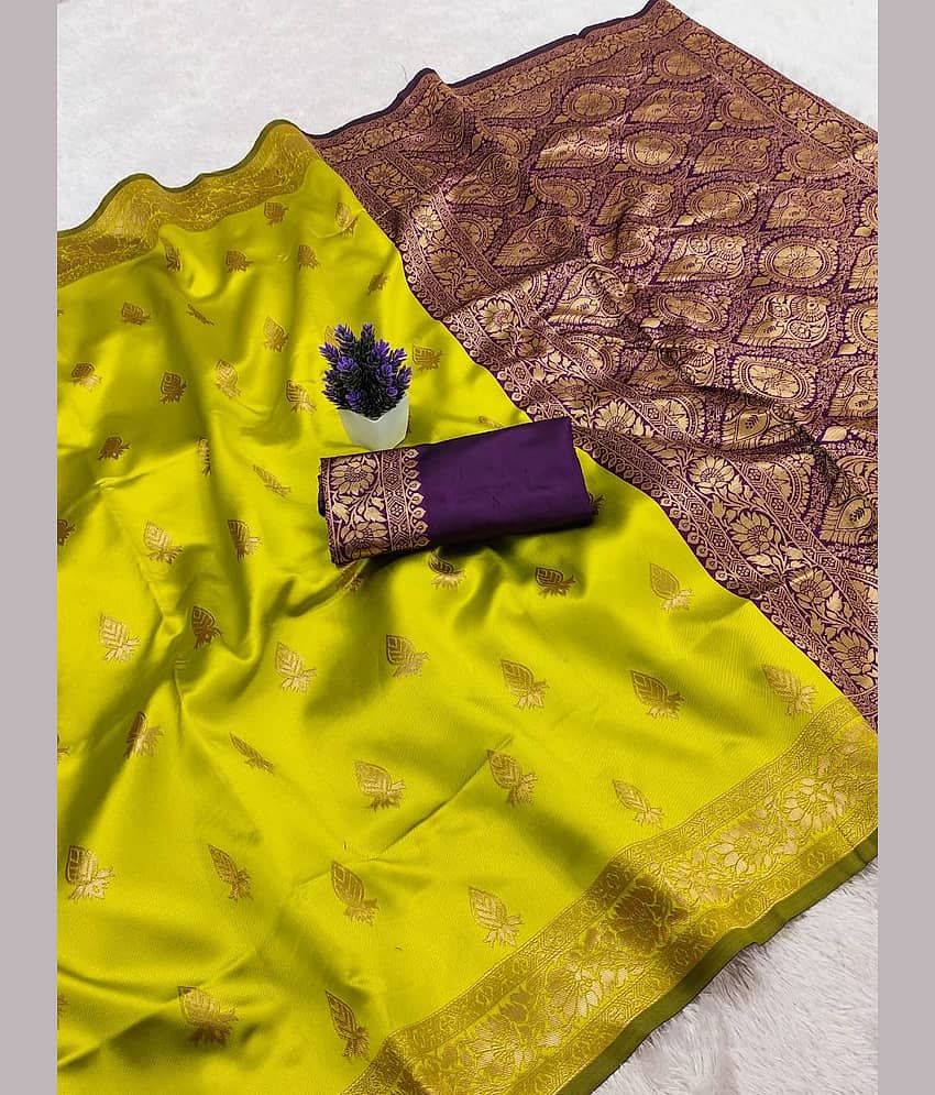 fab woven Art Silk Woven Kanjeevaram Sarees With Unstitched Blouse Piece ( Yellow )