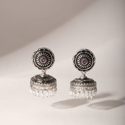 Rudrakshi Lighweight Jhumka Earrings-Jhumka Ruby