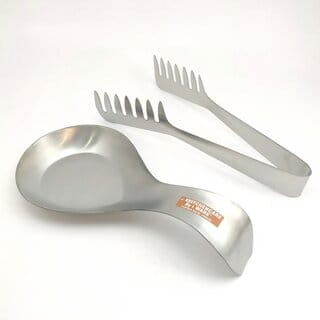 iWARE KkitchenCare Elite Spoon Rest Holder and Spaghetti Tong Set. (Stainless Steel) (Silver)