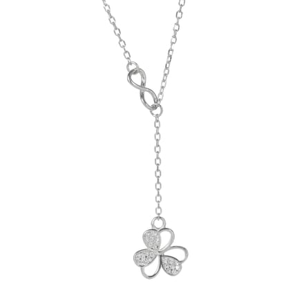 Sterling Silver Infinity Clover Pendant Necklace for Women | 925 Silver Adjustable Chain with Cubic Zirconia Stones