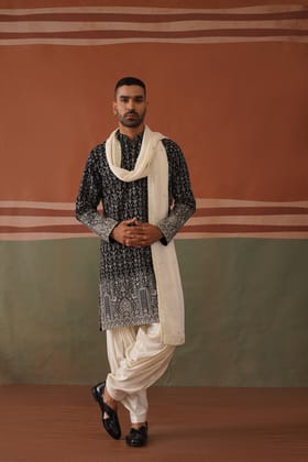 Darian - Black Embroidered Kurta Patiyala Set with dupatta-XS/34