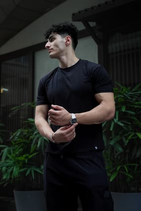 Carbon Wide Leg Pant + Alpha T-shirt - Black-XL