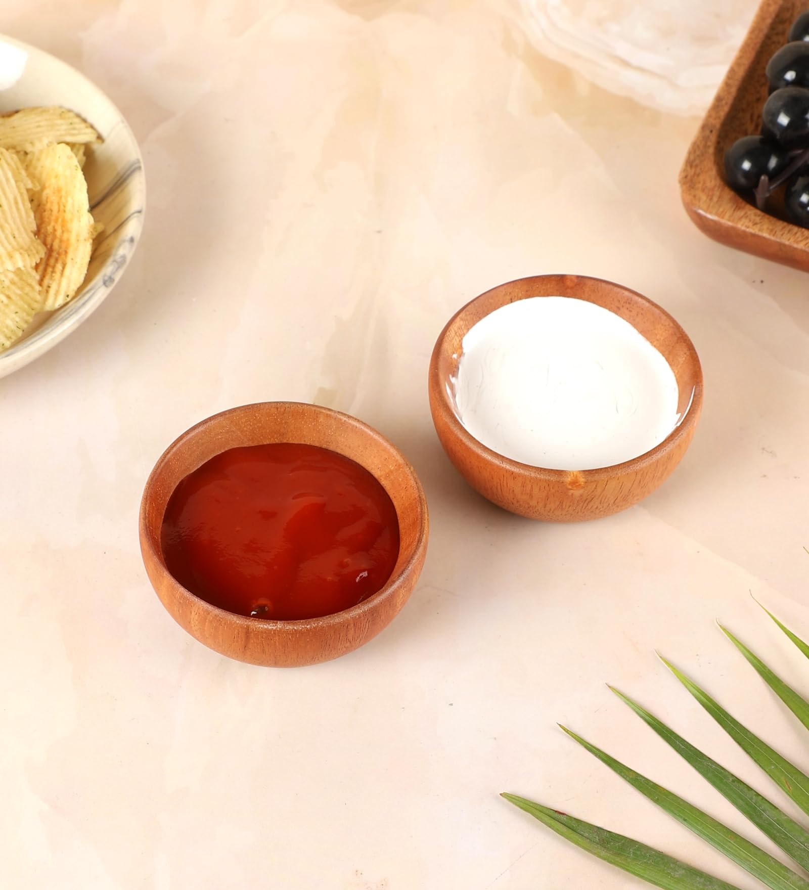 NATURALLYOURS WOODENWARES - Small DIP Bowl (D-6.5 X H-3 CMS) Set of 2