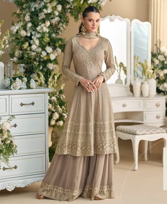 Designer Peplum Style Beige Georgette Suit Set for Women Ethnic Wear