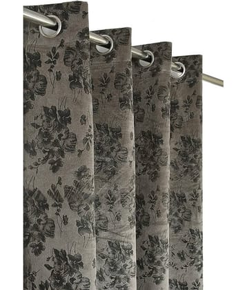 Kraftiq Homes Floral Room Darkening Eyelet Curtain 9 ft ( Pack of 1 ) - Grey