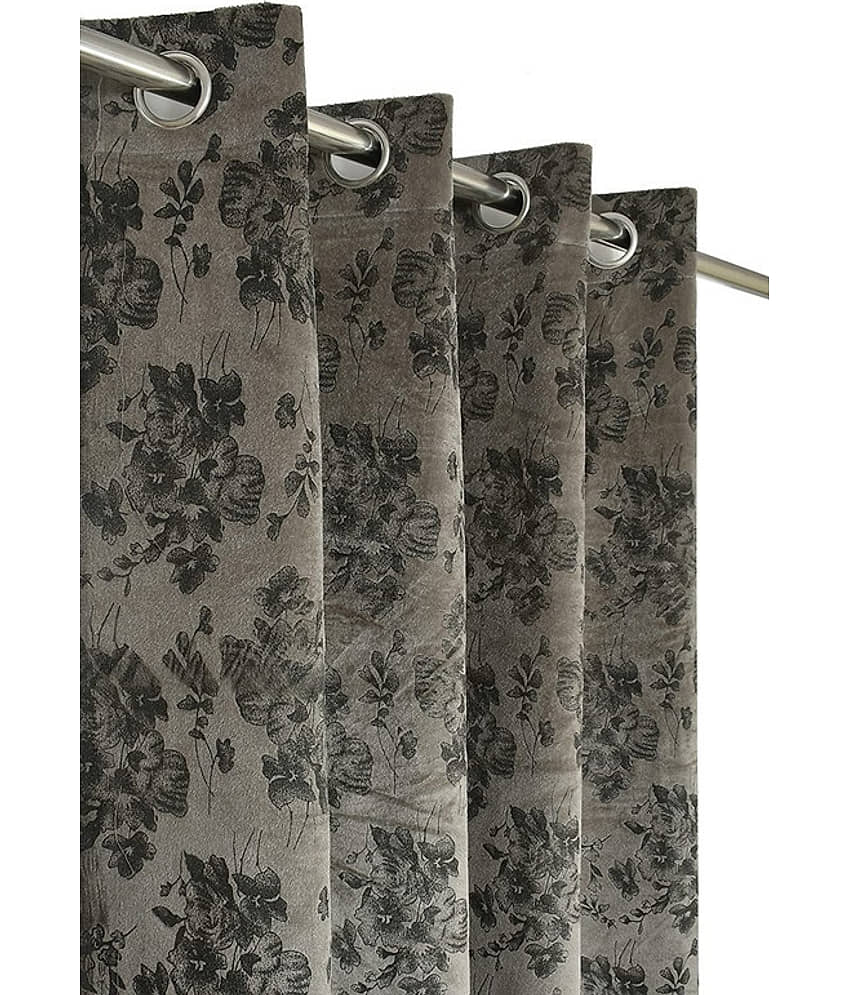 Kraftiq Homes Floral Room Darkening Eyelet Curtain 9 ft ( Pack of 1 ) - Grey