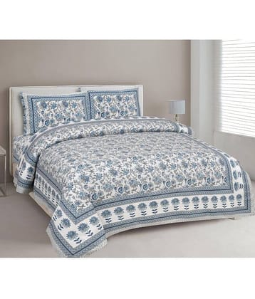 Uniqchoice - Blue Cotton Double Bedsheet with 2 Pillow Covers