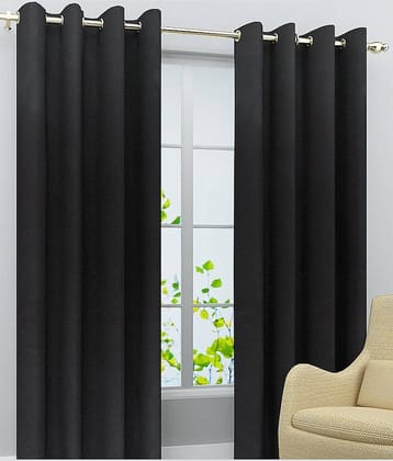 Homefab India Plain Semi-Transparent Eyelet Long Door Curtain 9ft (Pack of 2) - Black