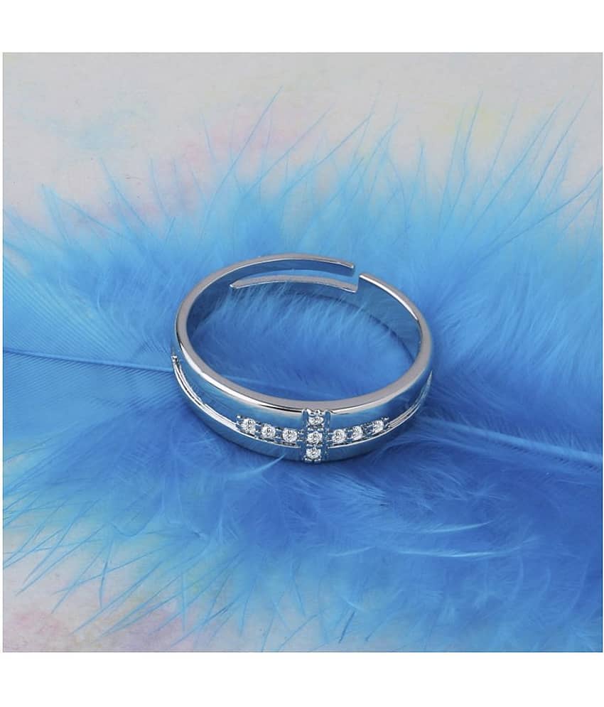 Silver Plated Stylish Solitaire Adjustable Ring For women Girls