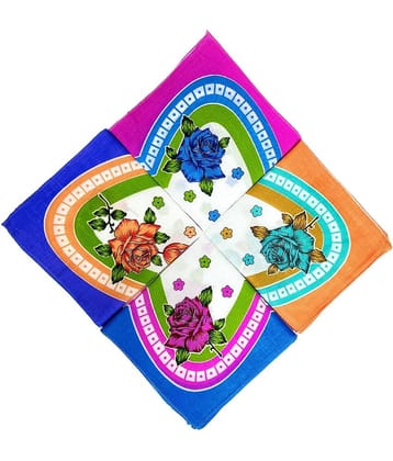 Royal Mart Premium Cotton Handkerchiefs - 11*11 Colorful Prints for Women/Girls (Pack of 04, Multicolor. Designs Will Vary as per Availability