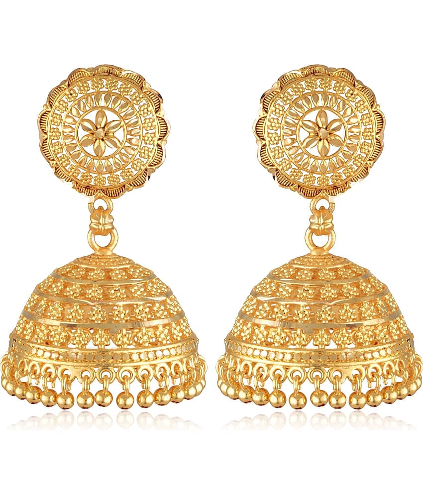 Vighnaharta Golden Jhumki Earrings ( Pack of 1 )