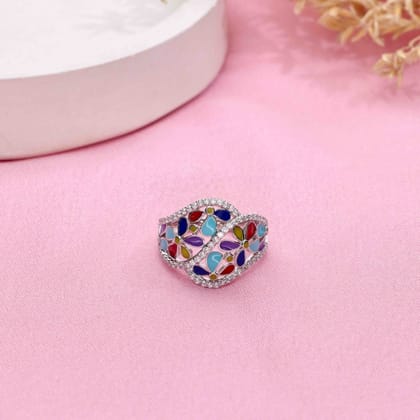 Colorful Bloom Silver Minimal Ring-White Stone / Silver / US 5 (15.6 mm Diameter)