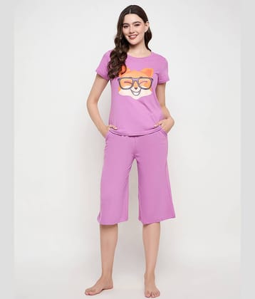 Clovia Purple Cotton Women's Nightwear Night Capris ( Pack of 1 )