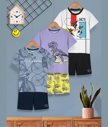 HELLCAT Pack of 3 Boys Cotton Blend T-Shirt & Shorts Set ( Blue )