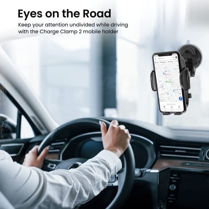 Portronics Charge Clamp 2 Mobile Holder with Wireless Charging with 15W Wireless Output (Black)