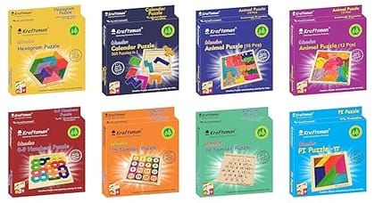 Braintastic Wooden Jigsaw Assorted Puzzle-Pack of 24(3x8 DIY), Build, Color, Play, Art & Craft Birthday Return Gifts, Party Pack Return Favors for Kids 4+ Year with 12 Colors Each Puzzle