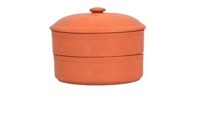 Sadhana Craftworks Terracotta Sprout Box with Lid 2 Container (Dia-6 Inch)