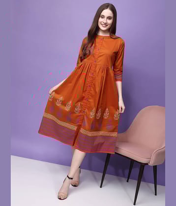 FASHJONS 360 Cotton Self Design Knee Length Women's Fit & Flare Dress - Rust ( Pack of 1 )