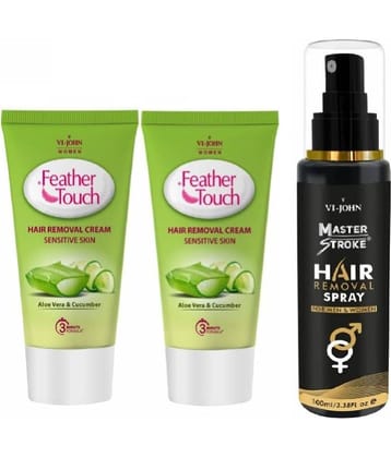 VI-JOHN Master Stroke Hair Removal Spray 100ml & Aloe Cucumber Hair Removal Cream, 40g*2 - Pack of 3