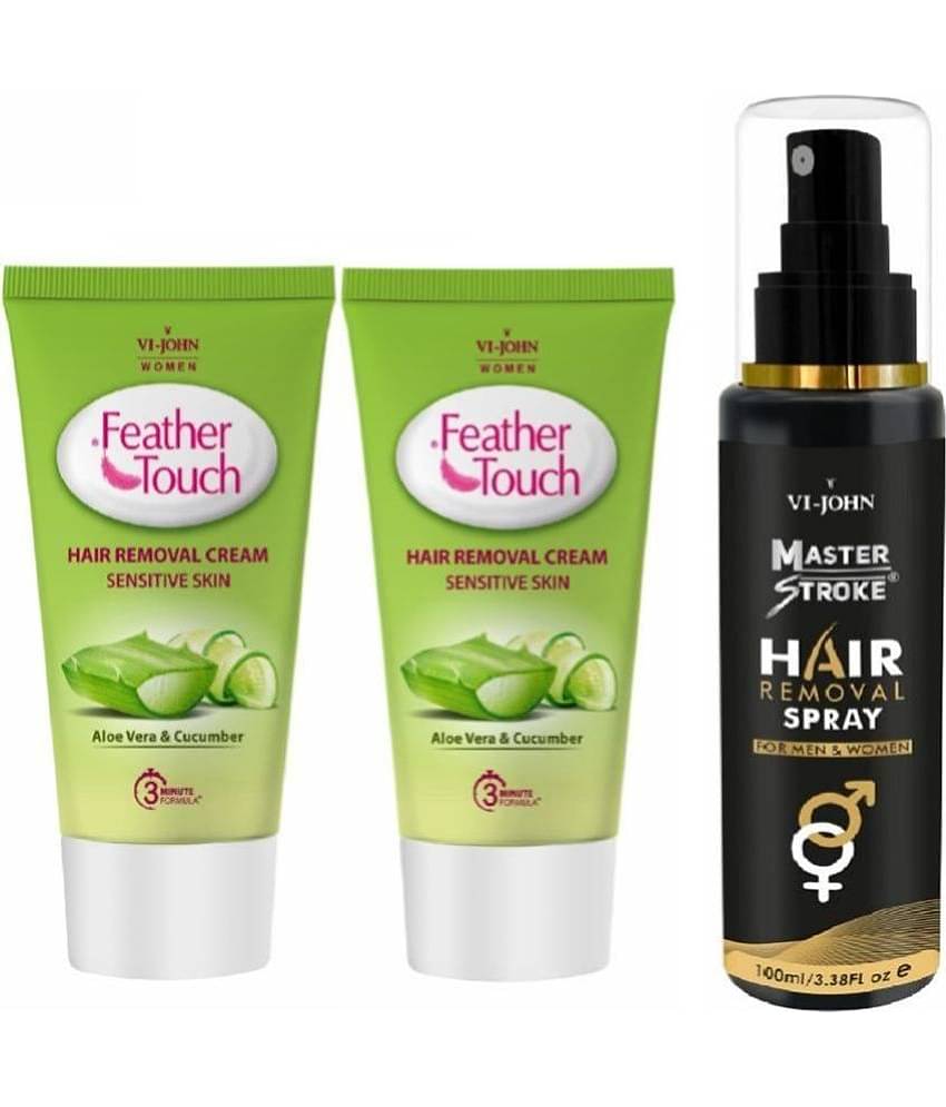VI-JOHN Master Stroke Hair Removal Spray 100ml & Aloe Cucumber Hair Removal Cream, 40g*2 - Pack of 3