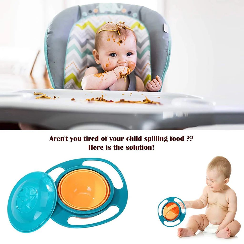 Portable Non Spill Feeding Toddler Gyro Bowl 360 Degree Rotating Dish/Bowl for lunch