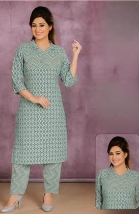 Light Green Ethnic Collar Kurti Setfor Women