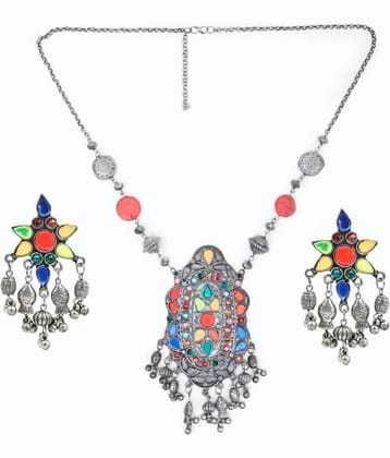 Sunhari Jewels - Multi Color Brass Necklace Set ( Pack of 1 )