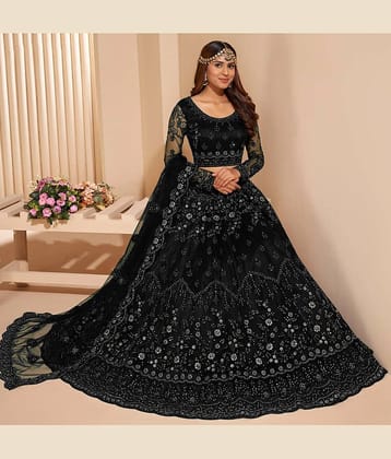 Keyura Black Net Unstitched Semi Stitched Lehenga Single