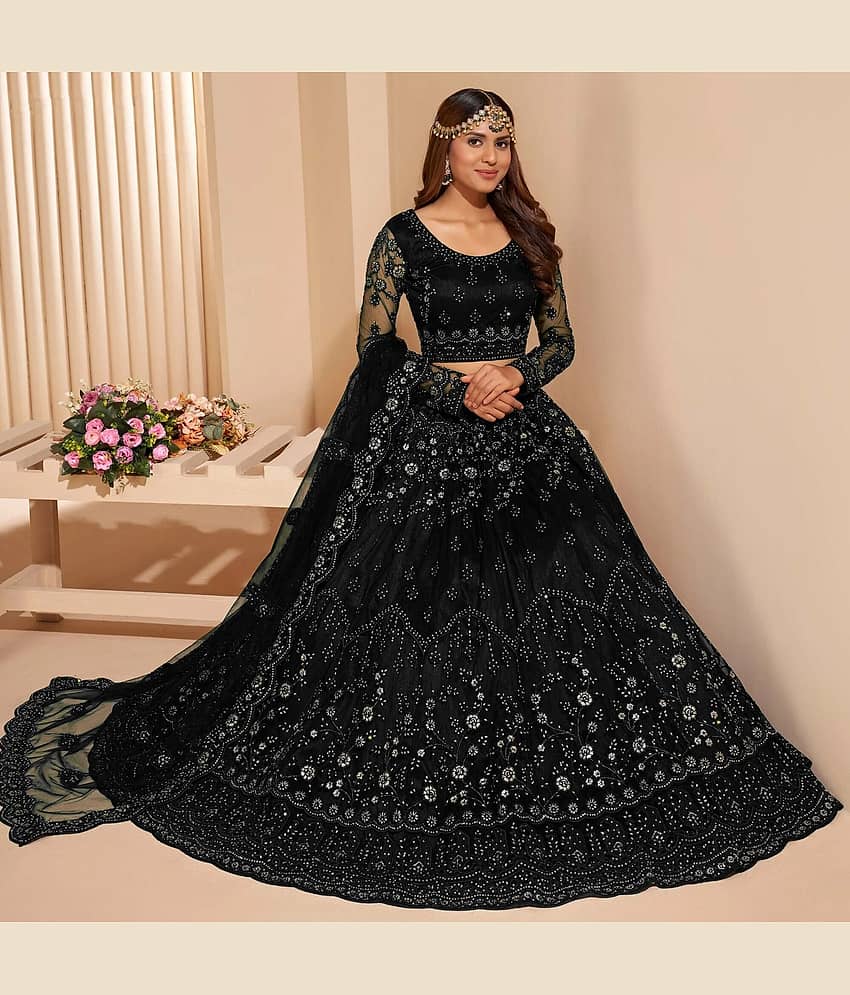 Keyura Black Net Unstitched Semi Stitched Lehenga Single