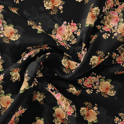 Unique Seamless Multitype Flower Digital Printed Fabric-Polyester / Japan Satin / 110 CM | 43 Inch