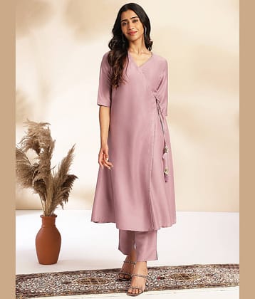 Janasya Polyester Solid Kurti With Pants Women's Stitched Salwar Suit - Lavender ( Pack of 1 )
