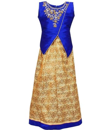 Arshia Fashions Jacquard Lehenga & Crop Top For Girls ( Pack of 1 , Blue )