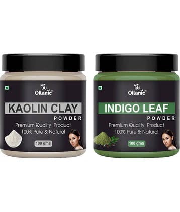 Oilanic 100% Pure Kaolin Clay Powder & Indigo Leaf Powder For Skin Hair Mask 200 g Pack of 2