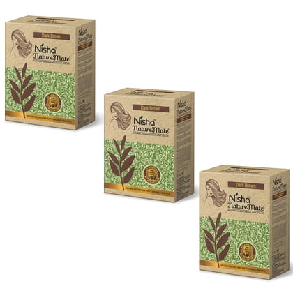 Nisha Nature Mate Henna Based Hair Colour Dark Brown 60g Pack of 3, No Ammonia, No Resorcinol, 100% Grey Coverage with Henna Herbs