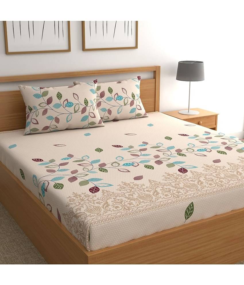 CG HOMES Microfiber 1 Double Bedsheet with 2 Pillow Covers ( Gold )