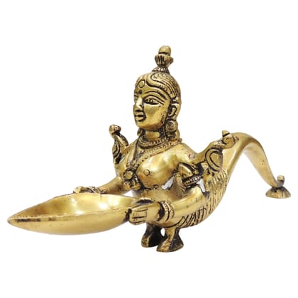 Brass Snake Lady Deepak Idol | Designer Diya Home Decor, Height : 4.5 Inch (BSMAS1357 C)