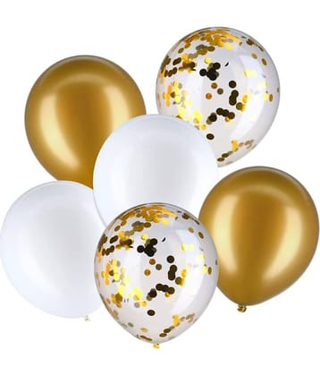 ZYOZI Party Decoration 25 Pieces 12 Inches Latex Balloons Confetti Balloons Metallic Balloons for Wedding Birthday Party Decoration ( White ,Golden, Metallic Balloon and Gold Confetti )