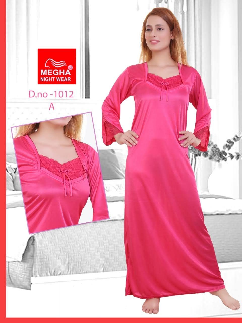 Satin Plain Night Gown Longsleeve Fancy