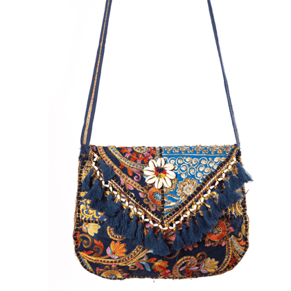 Elegant Navy Blue Embroidered Crossbody Women Bag